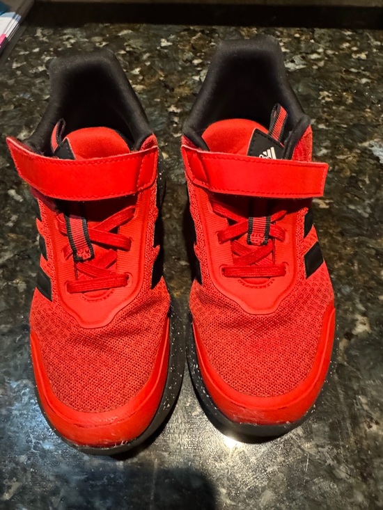 Kids Red and Black Adidas Velcro Sneakers size 2 1/2 kids - Picture 2 of 8